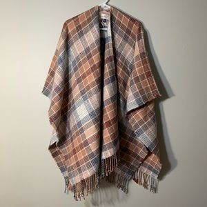 Women’s Cozy Plaid Ruana/Poncho Sweater - One Size
